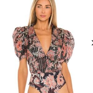 Hemant & Nandita x REVOLVE Zoie Bodysuit Women’s M Black Floral V-Neck black